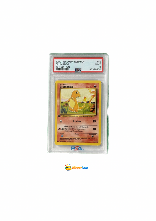 1999 Base Set Pokemon #46 Glumanda Gem MT 1ST Edition PSA 9 Deutsch